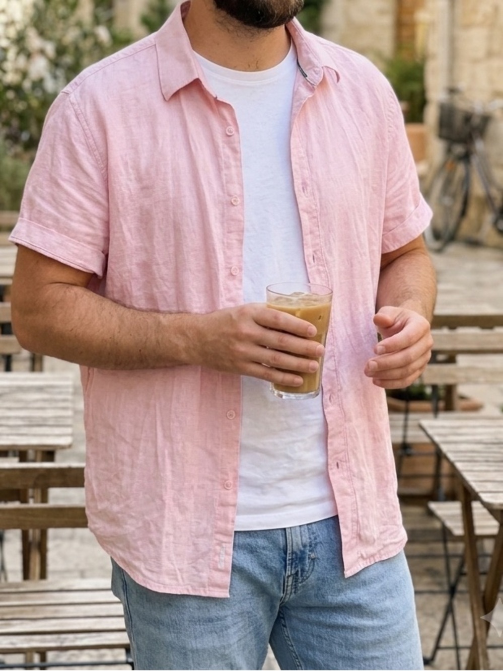 Cubavera Men's Short-Sleeve Button-Down Shirt in Light Pink